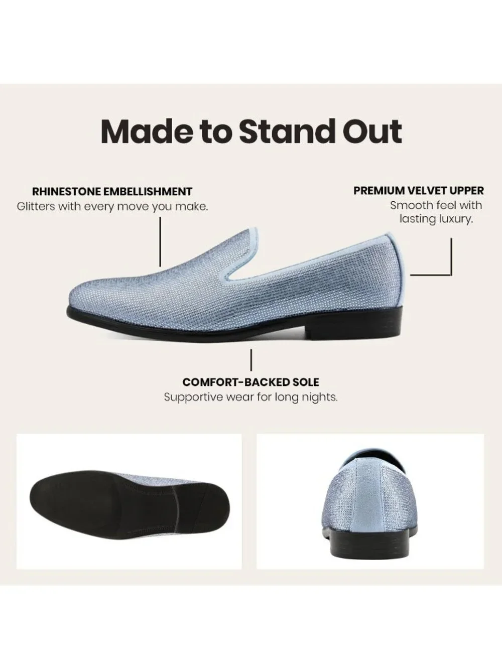 Amali Men's Light Blue Velvet Tuxedo Loafers Slip On Formal Wedding Dress Shoes